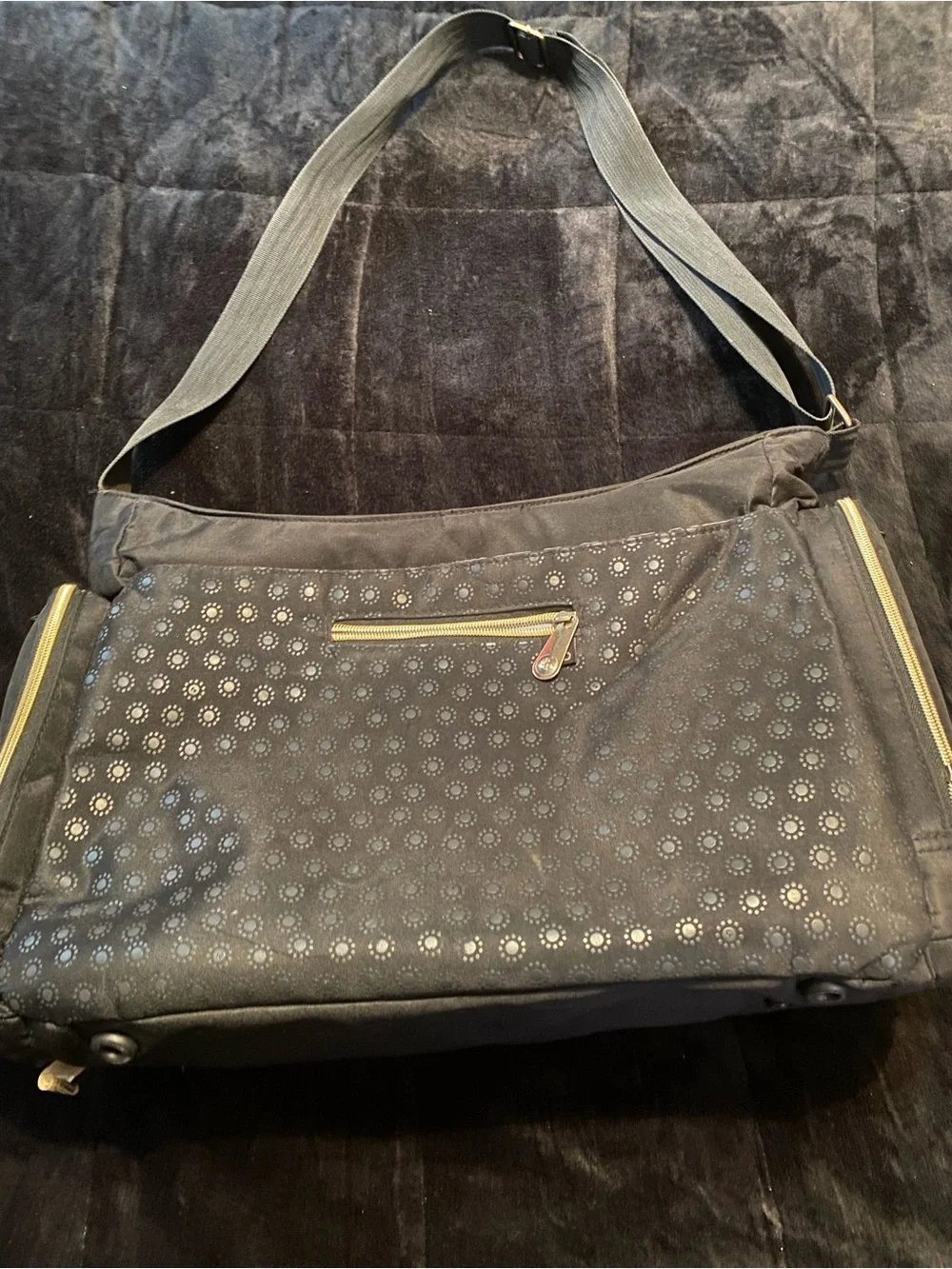 Fisher-Price Black Shoulder Baby Bag with Gold Trim
